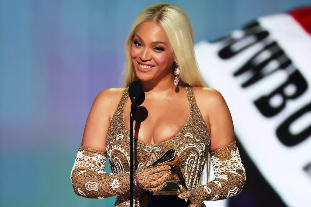 Beyoncé at the Grammys in Los Angeles on Feb. 2, 2025. Kevin Winter/Getty